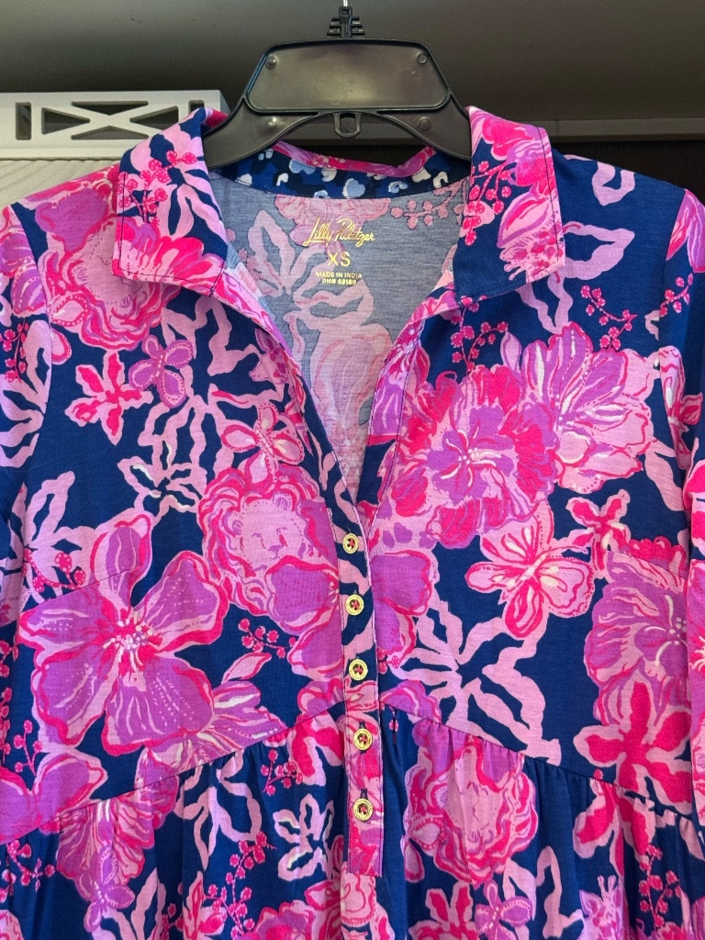 Lilly Pulitzer Xs Sarlyn popover shirtdress starlight navy once and floral - Picture 7 of 8